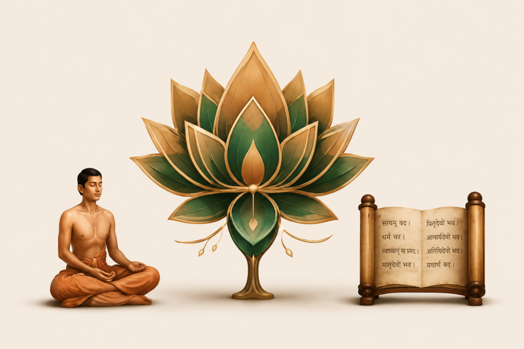 1 big lotus in the middle, a person at left and an old book at the right.